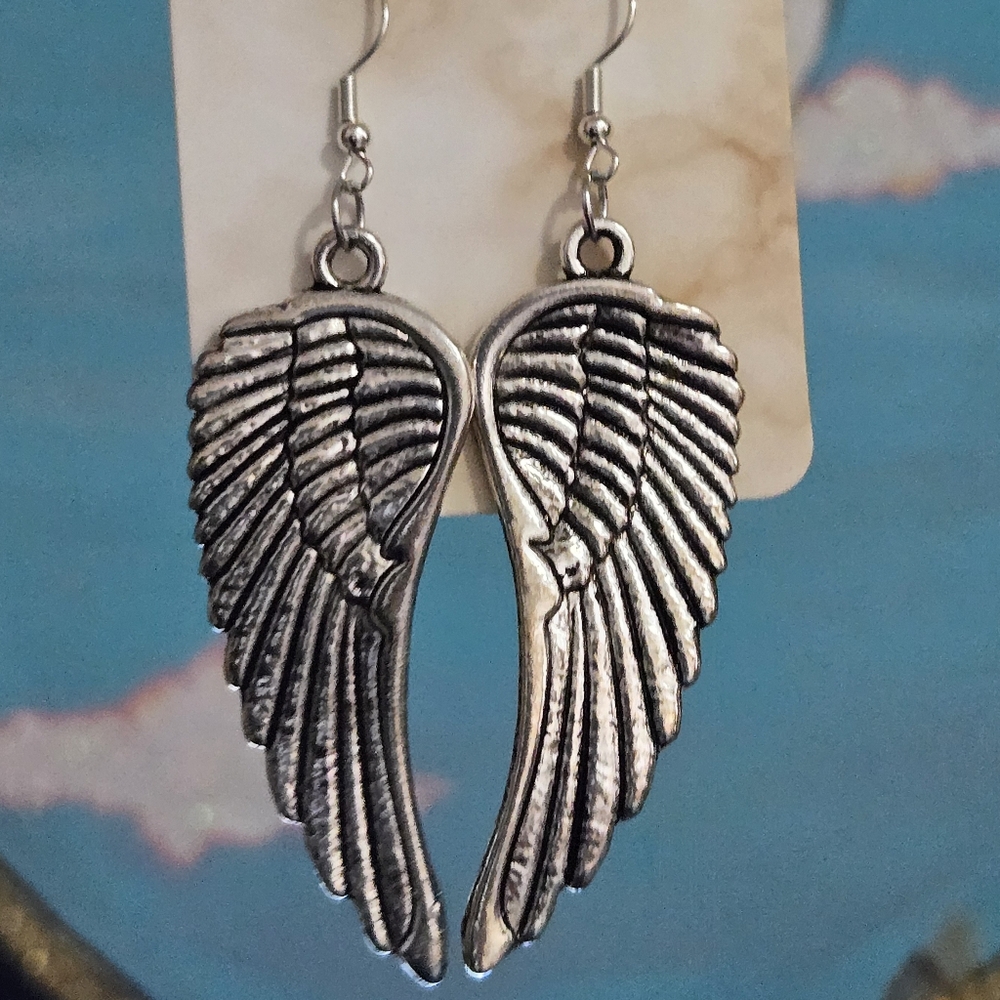 Silver Angel Wing Earrings - Picture 4 of 5